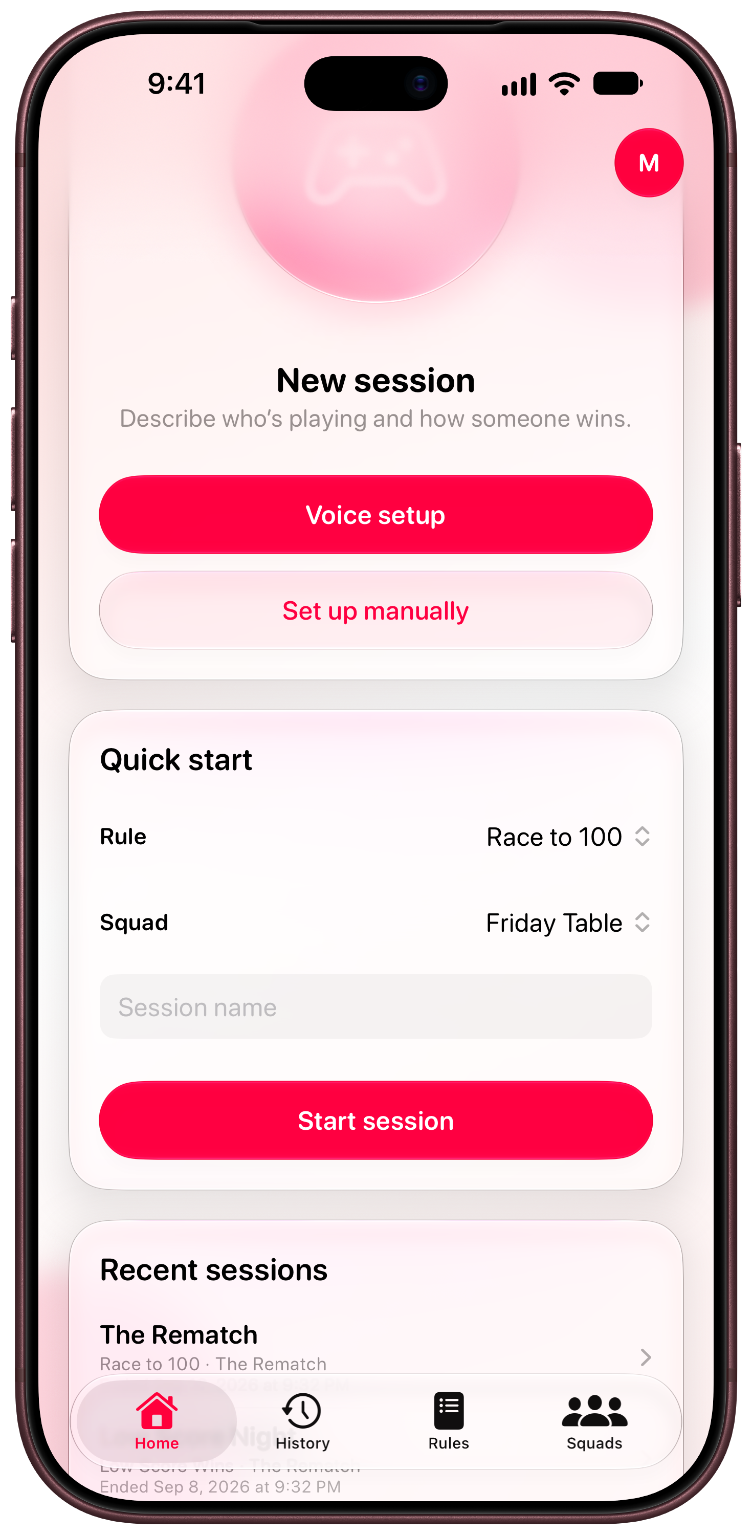 House Rules on iPhone 18 Pro Max showing Ready to Play in the Pink tint, light appearance.
