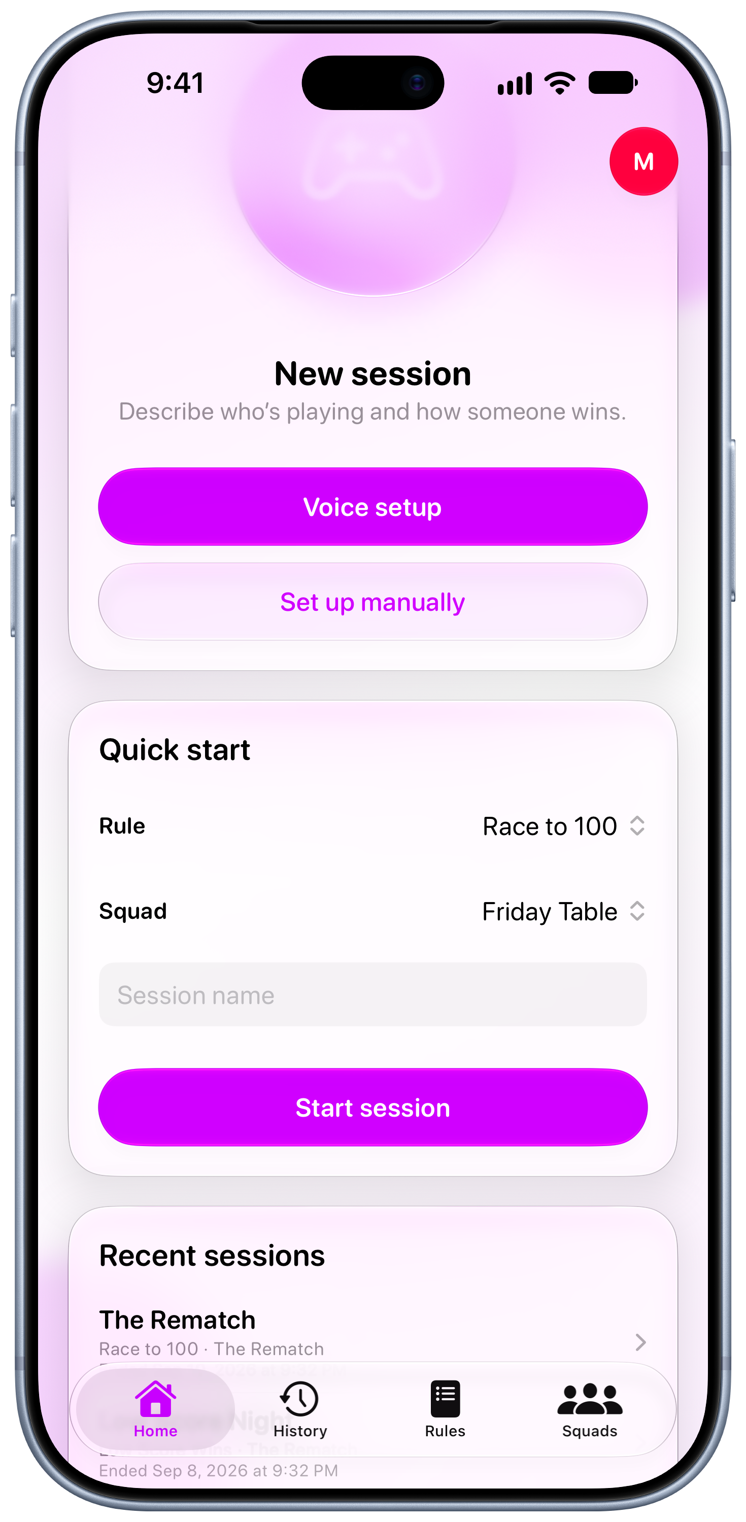 House Rules on iPhone 18 Pro Max showing Ready to Play in the Purple tint, light appearance.