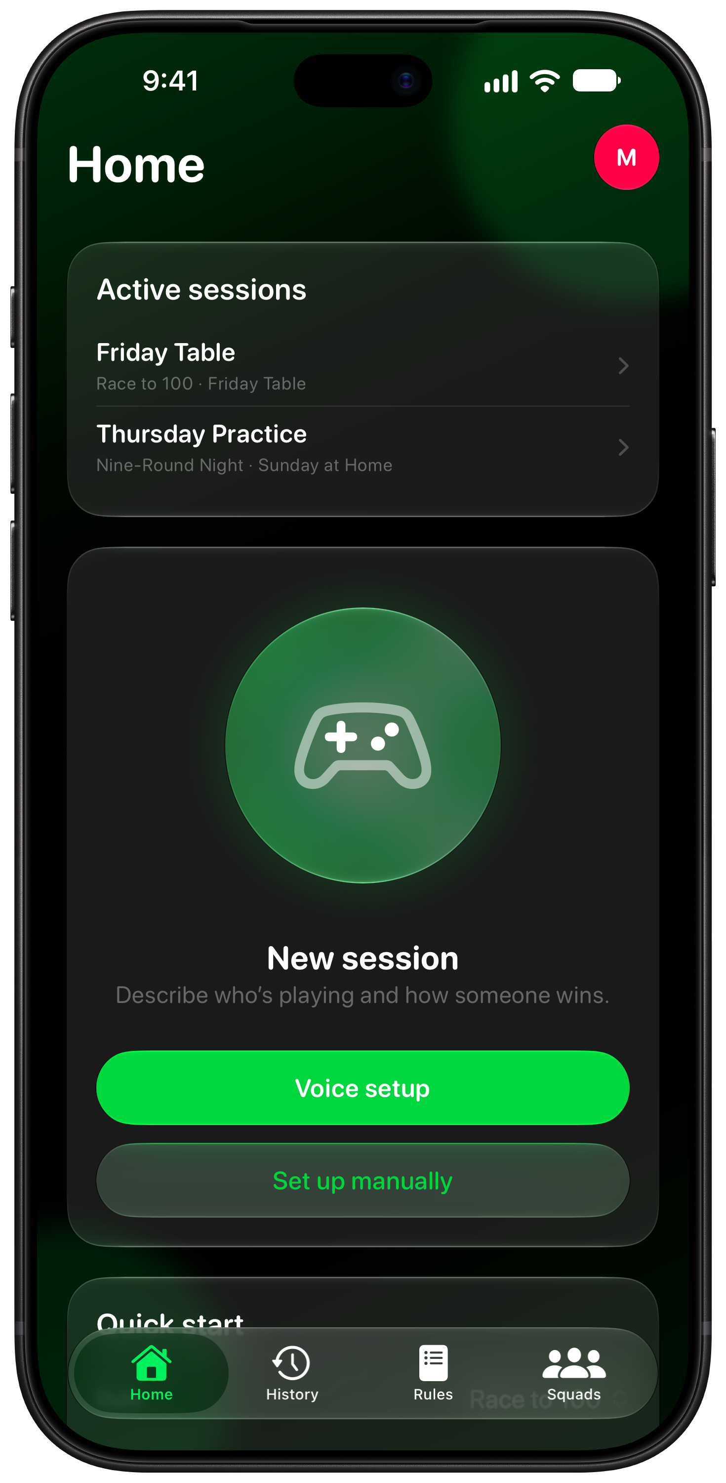 House Rules on iPhone 18 Pro Max showing Home in the Green tint, dark appearance.