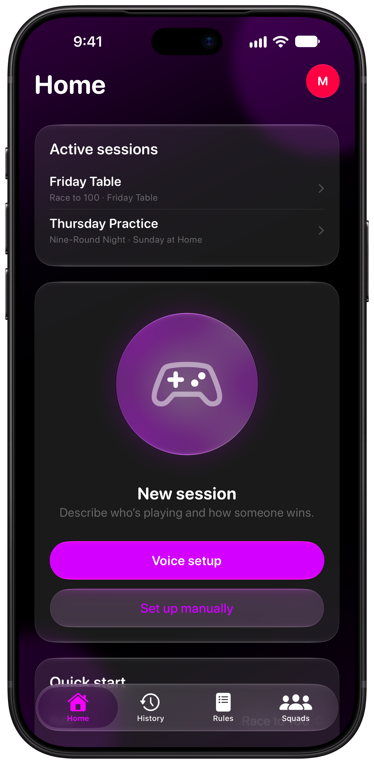 House Rules on iPhone 18 Pro Max showing Home in the Purple tint, dark appearance.