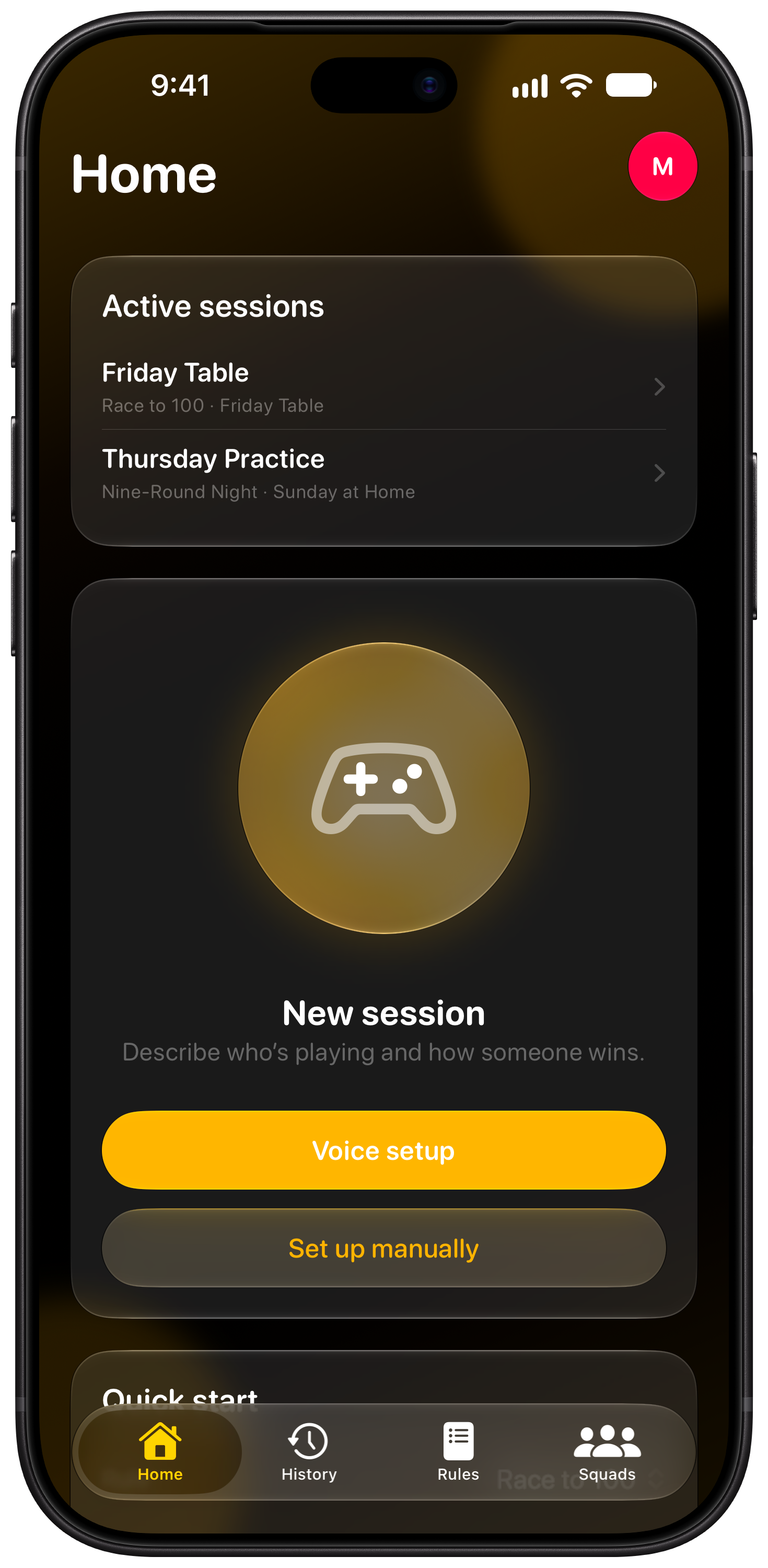 House Rules on iPhone 18 Pro Max showing Home in the Yellow tint, dark appearance.