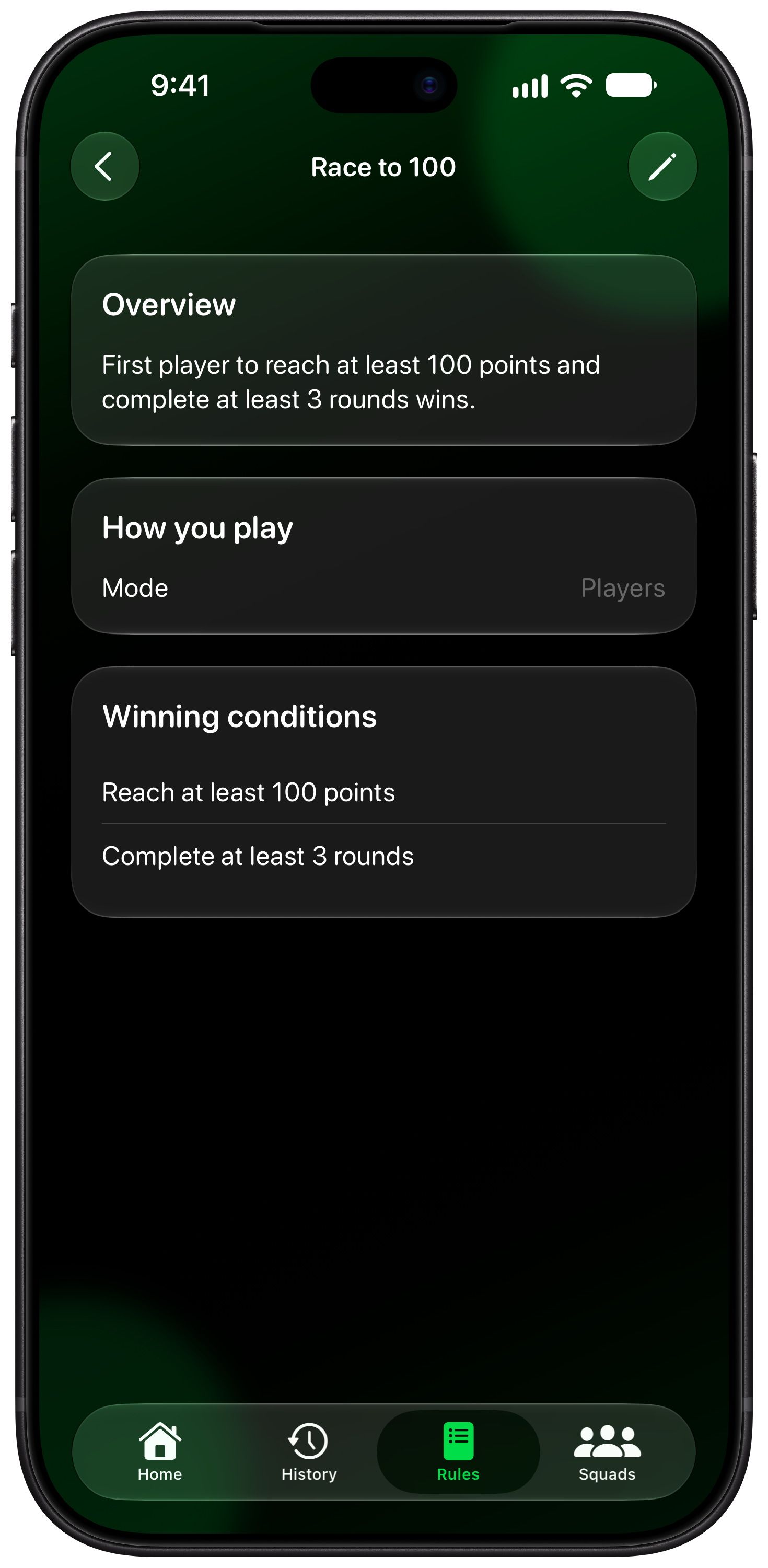 House Rules on iPhone 18 Pro Max showing Your Rules in the Green tint, dark appearance.