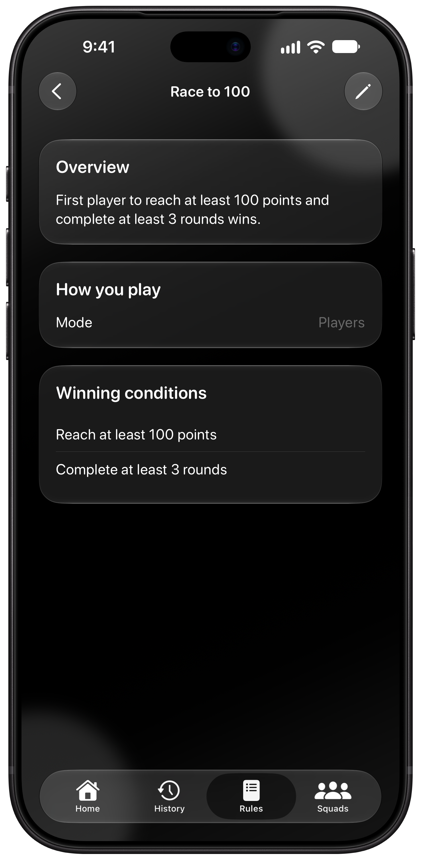 House Rules on iPhone 18 Pro Max showing Your Rules in the Grey tint, dark appearance.