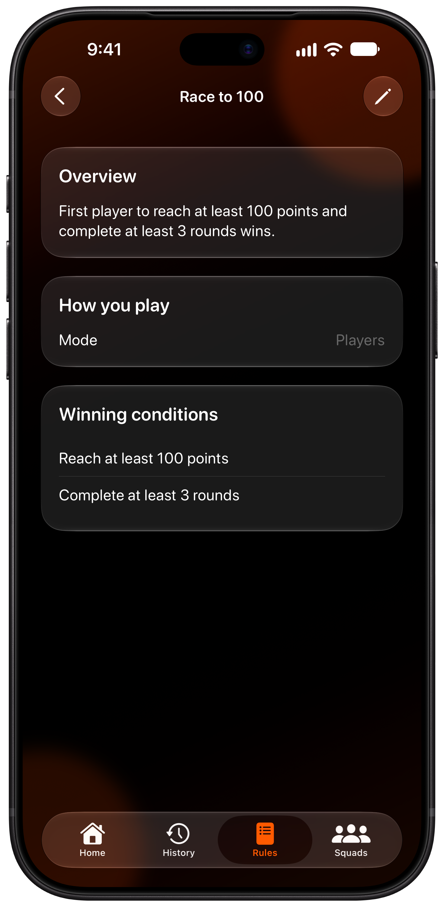 House Rules on iPhone 18 Pro Max showing Your Rules in the Orange tint, dark appearance.