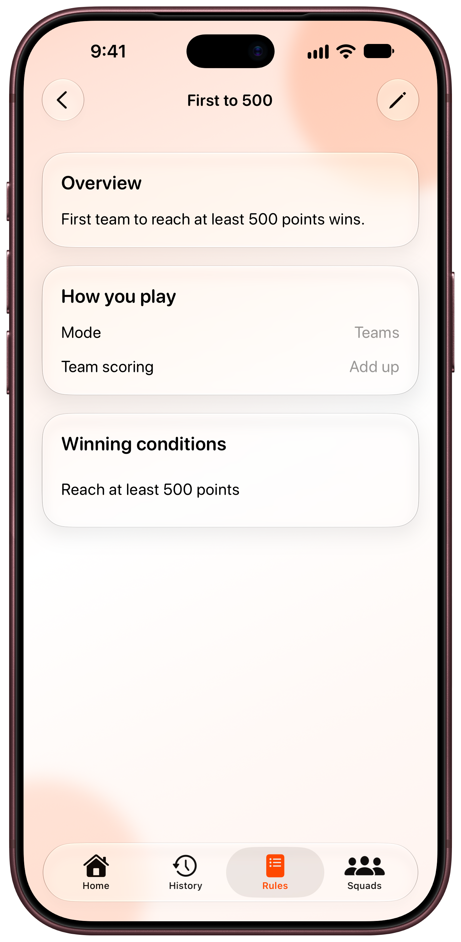 House Rules on iPhone 18 Pro Max showing Your Rules in the Orange tint, light appearance.