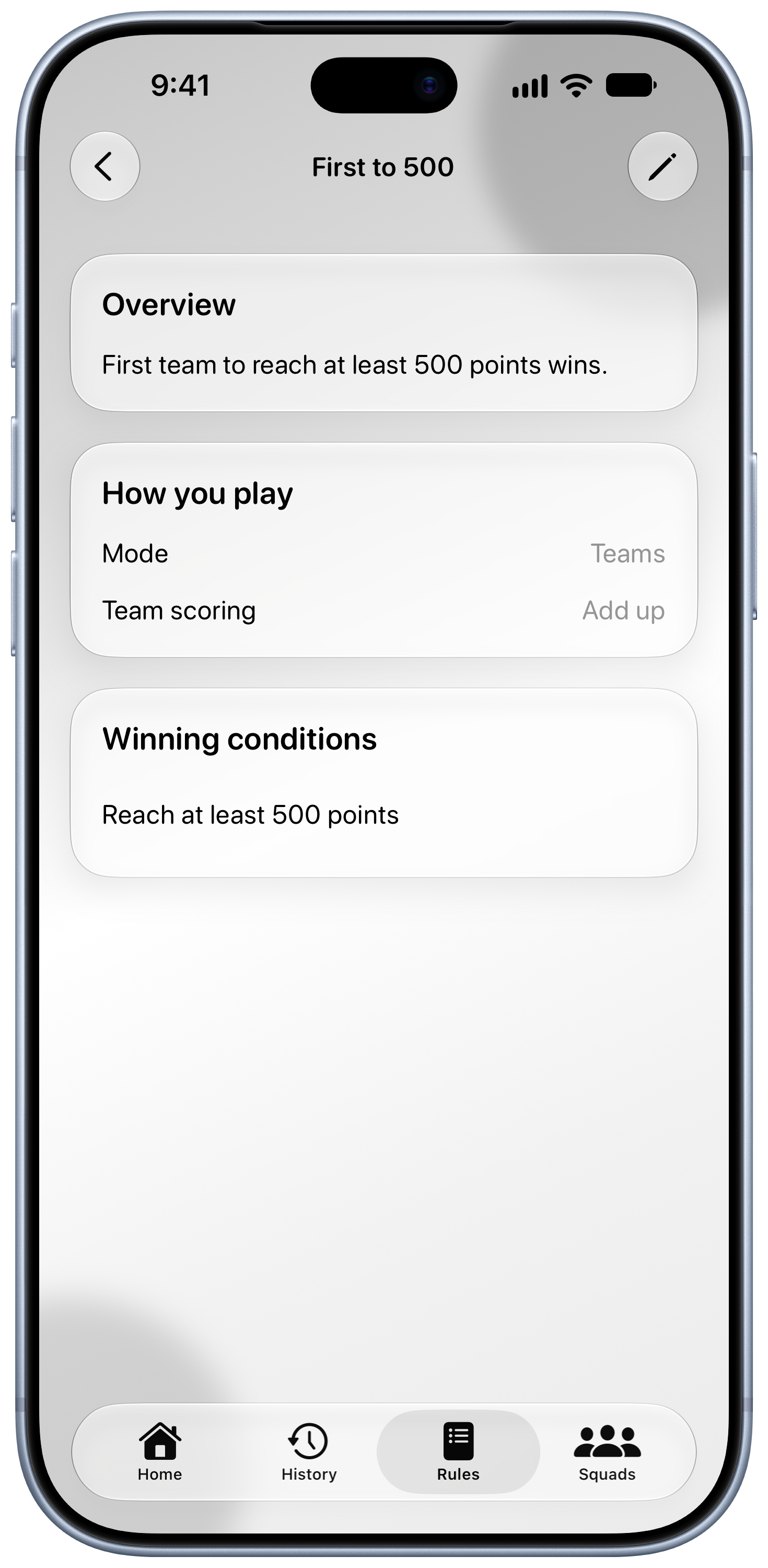 House Rules on iPhone 18 Pro Max showing Your Rules in the Grey tint, light appearance.
