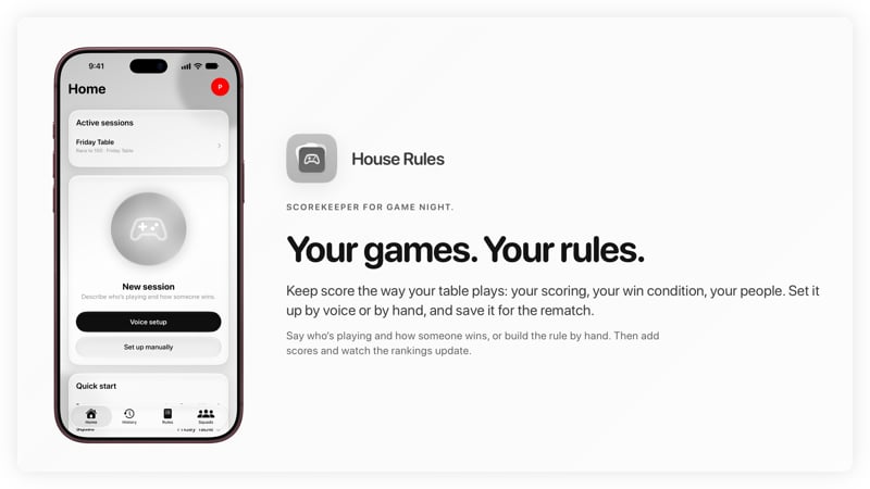 The House Rules share image, showing the app on iPhone 18 Pro Max with its icon, name and headline for the Friday Table session, in the Grey tint, light appearance.