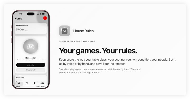 The House Rules share image, showing the app on iPhone 18 Pro Max with its icon, name and headline for the Friday Table session, in the Grey tint, light appearance.