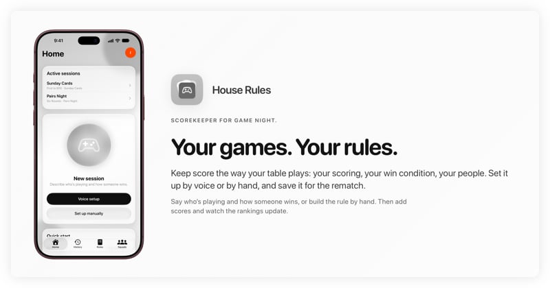 The House Rules share image, showing the app on iPhone 18 Pro Max with its icon, name and headline for the Sunday Cards session, in the Grey tint, light appearance.