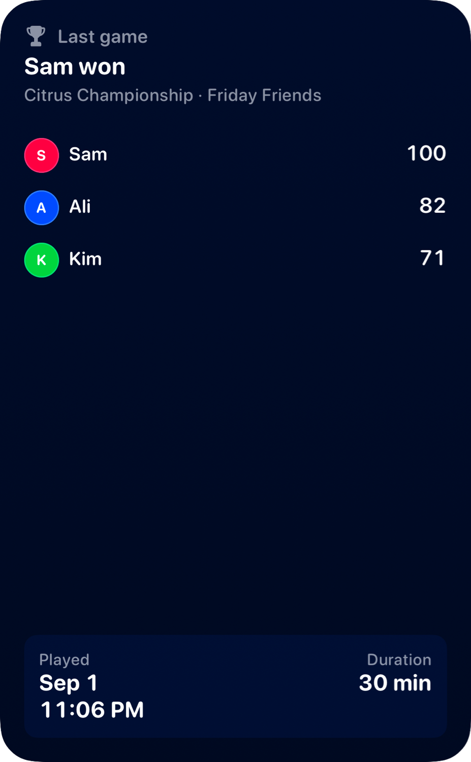 The Live Game widget from House Rules at Extra Large Portrait size in the Blue tint, dark appearance.