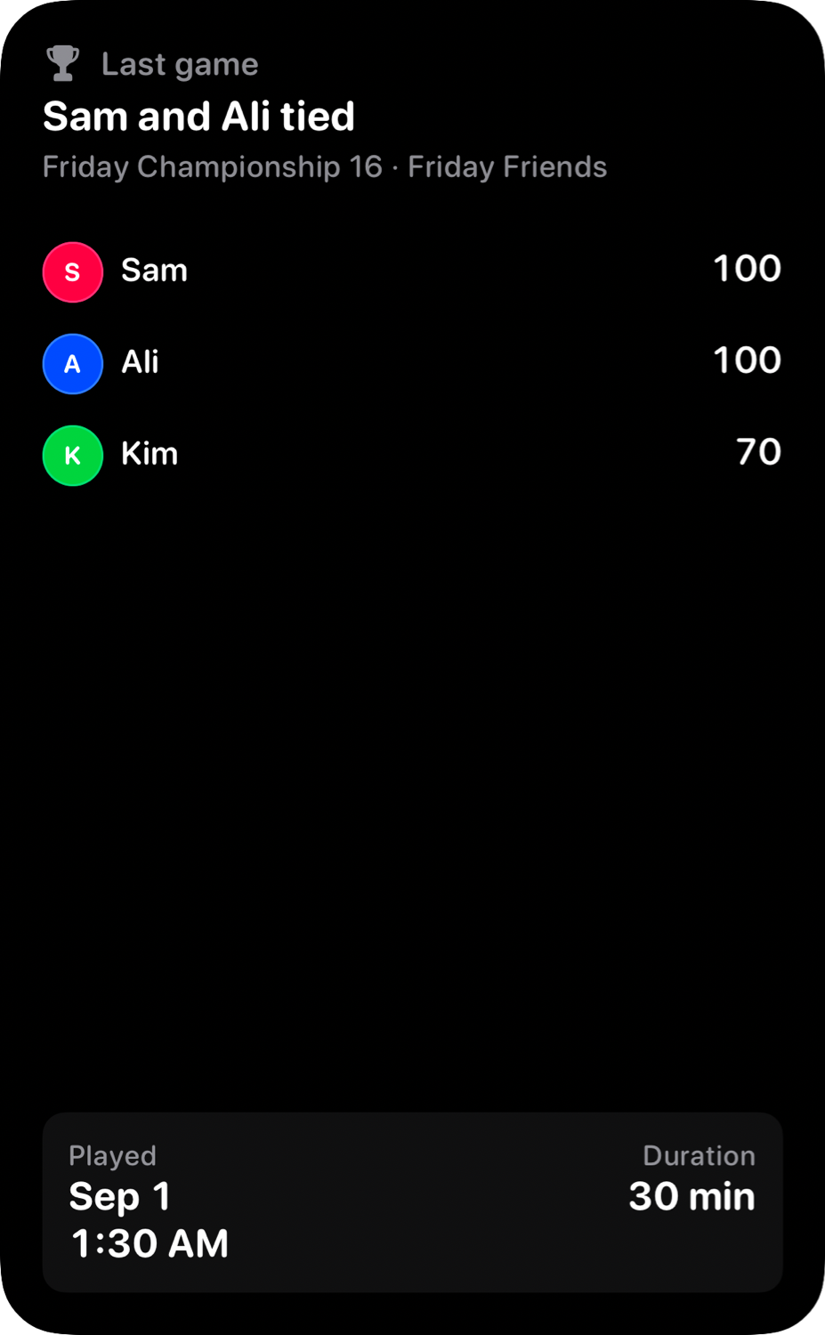 The Live Game widget from House Rules at Extra Large Portrait size in the Grey tint, dark appearance.