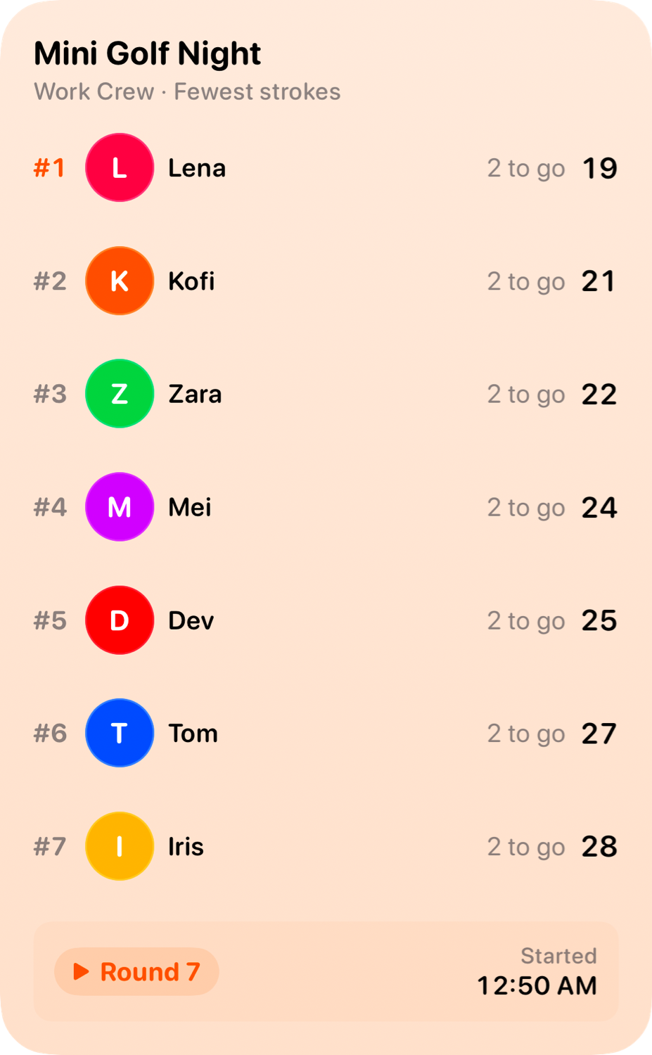 The Live Game widget from House Rules at Extra Large Portrait size in the Orange tint, light appearance.
