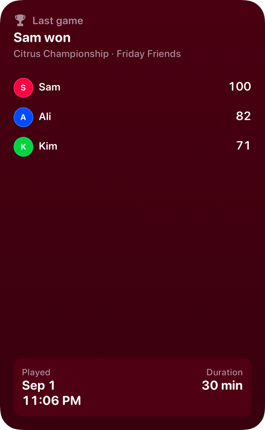 The Live Game widget from House Rules at Extra Large Portrait size in the Pink tint, dark appearance.