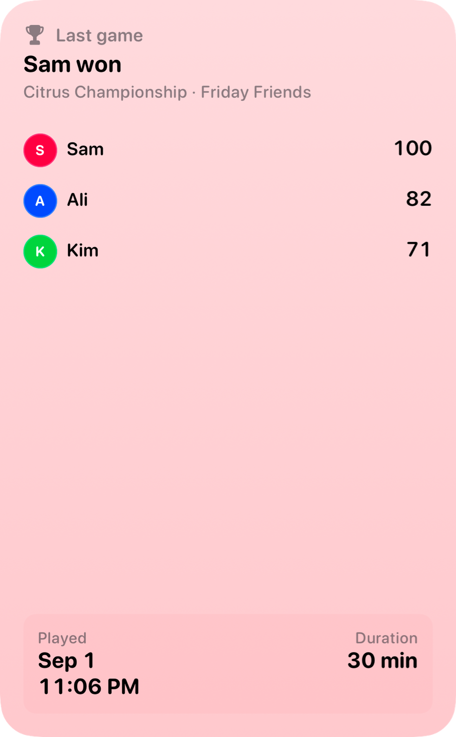 The Live Game widget from House Rules at Extra Large Portrait size in the Red tint, light appearance.