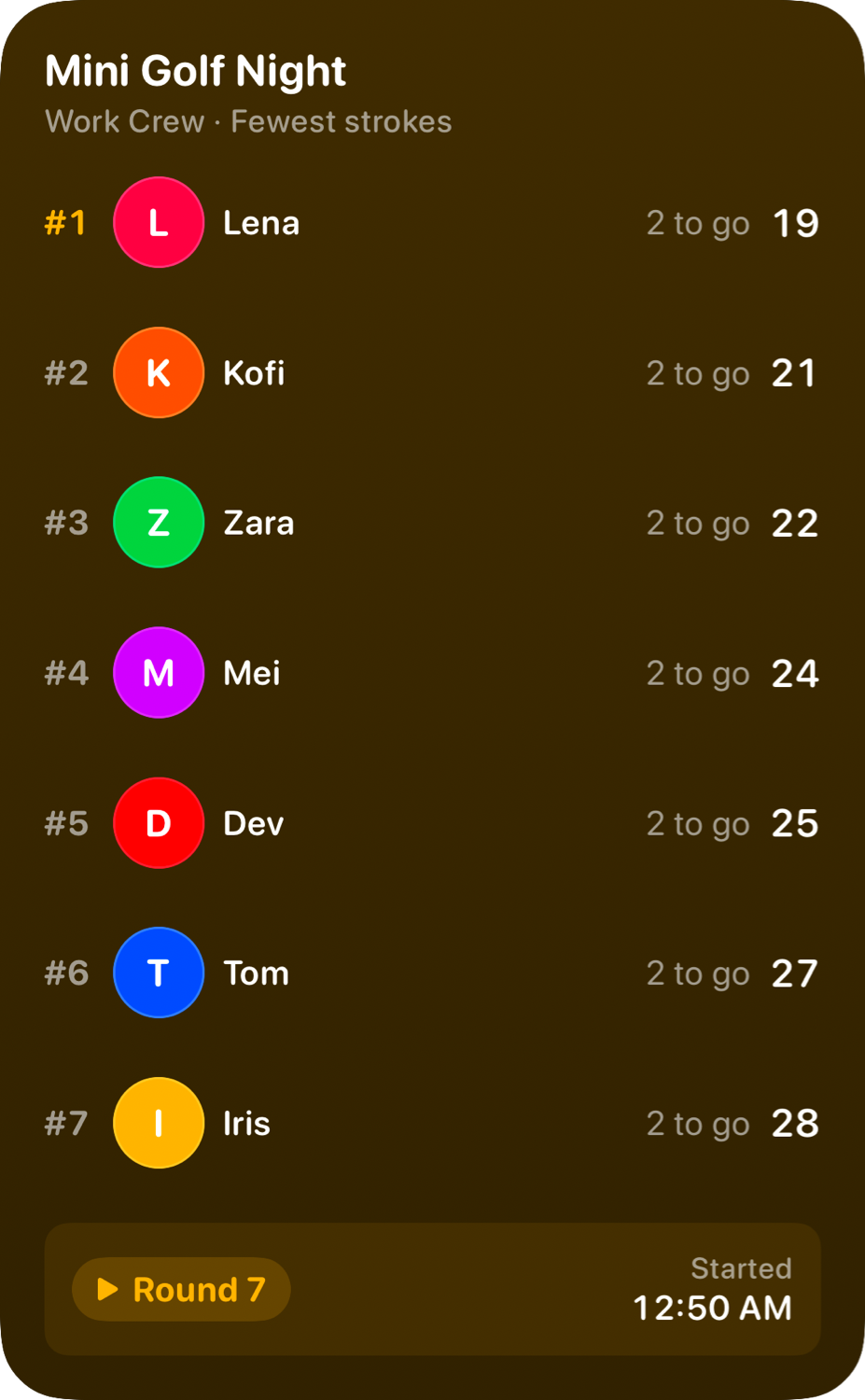 The Live Game widget from House Rules at Extra Large Portrait size in the Yellow tint, dark appearance.