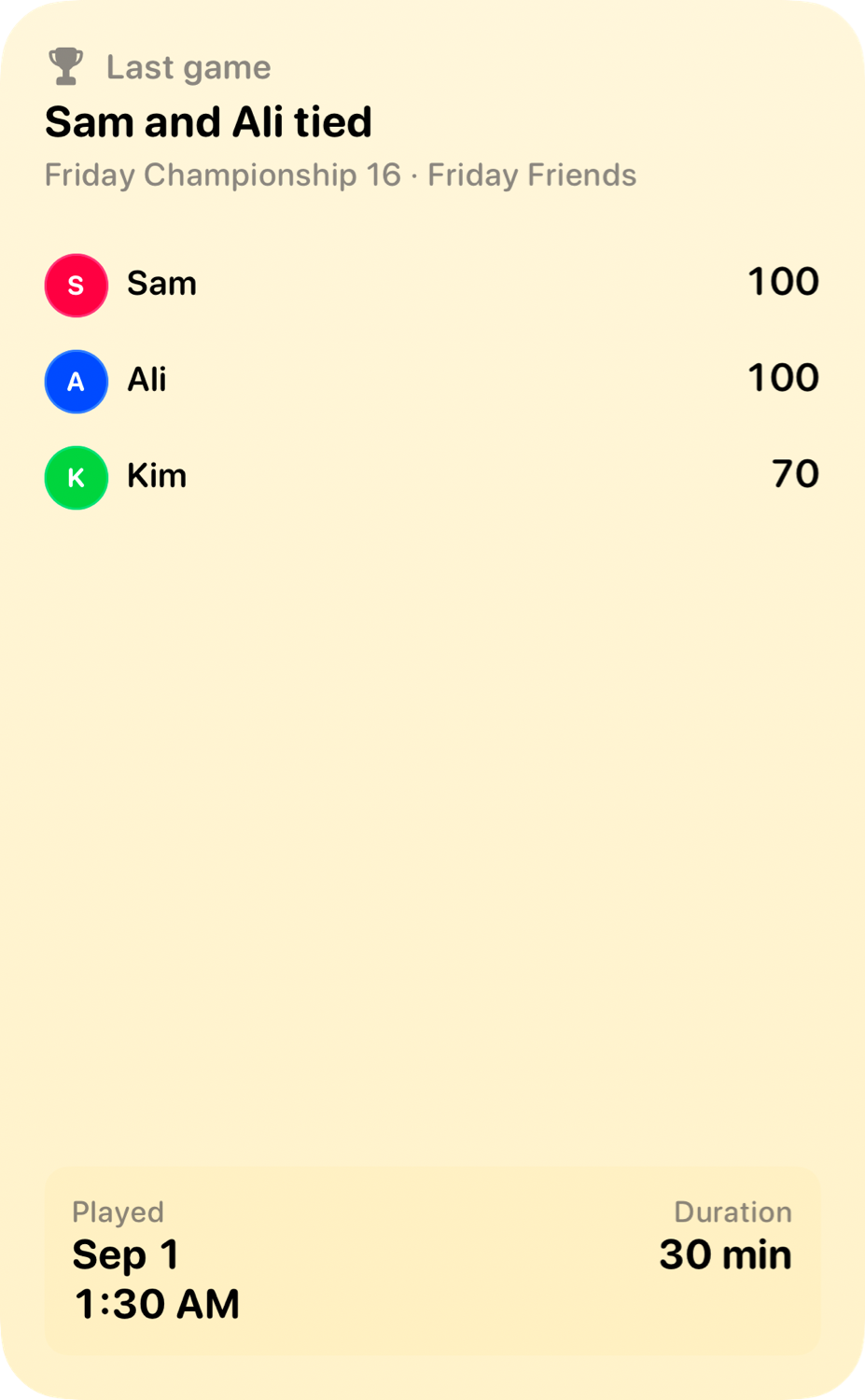 The Live Game widget from House Rules at Extra Large Portrait size in the Yellow tint, light appearance.