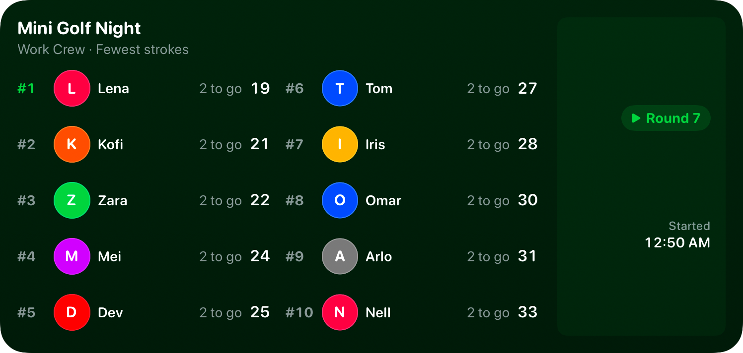 The Live Game widget from House Rules at Extra Large size in the Green tint, dark appearance.