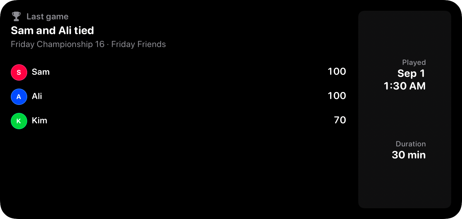 The Live Game widget from House Rules at Extra Large size in the Grey tint, dark appearance.