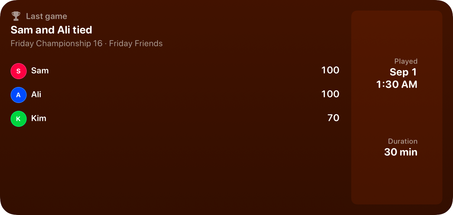 The Live Game widget from House Rules at Extra Large size in the Orange tint, dark appearance.