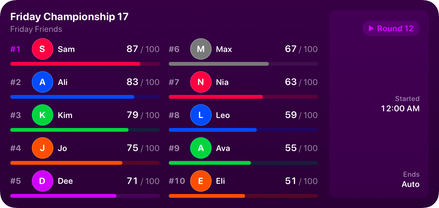 The Live Game widget from House Rules at Extra Large size in the Purple tint, dark appearance.