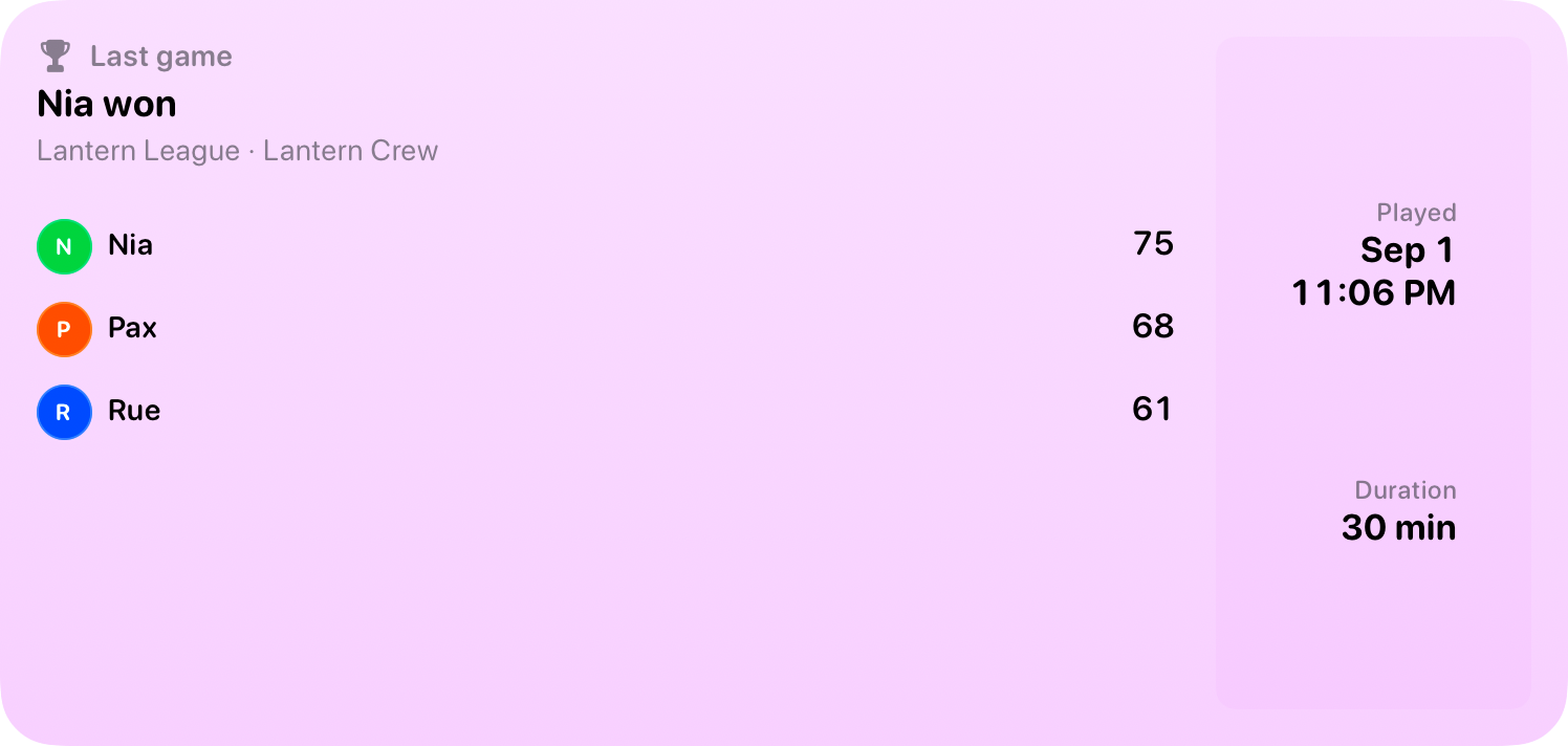 The Live Game widget from House Rules at Extra Large size in the Purple tint, light appearance.