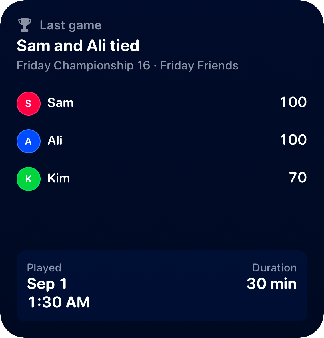 The Live Game widget from House Rules at Large size in the Blue tint, dark appearance.