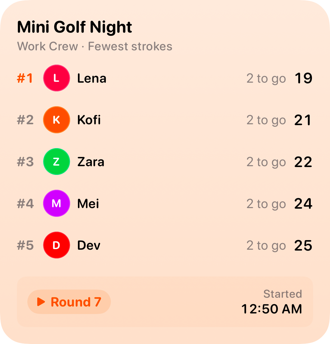 The Live Game widget from House Rules at Large size in the Orange tint, light appearance.