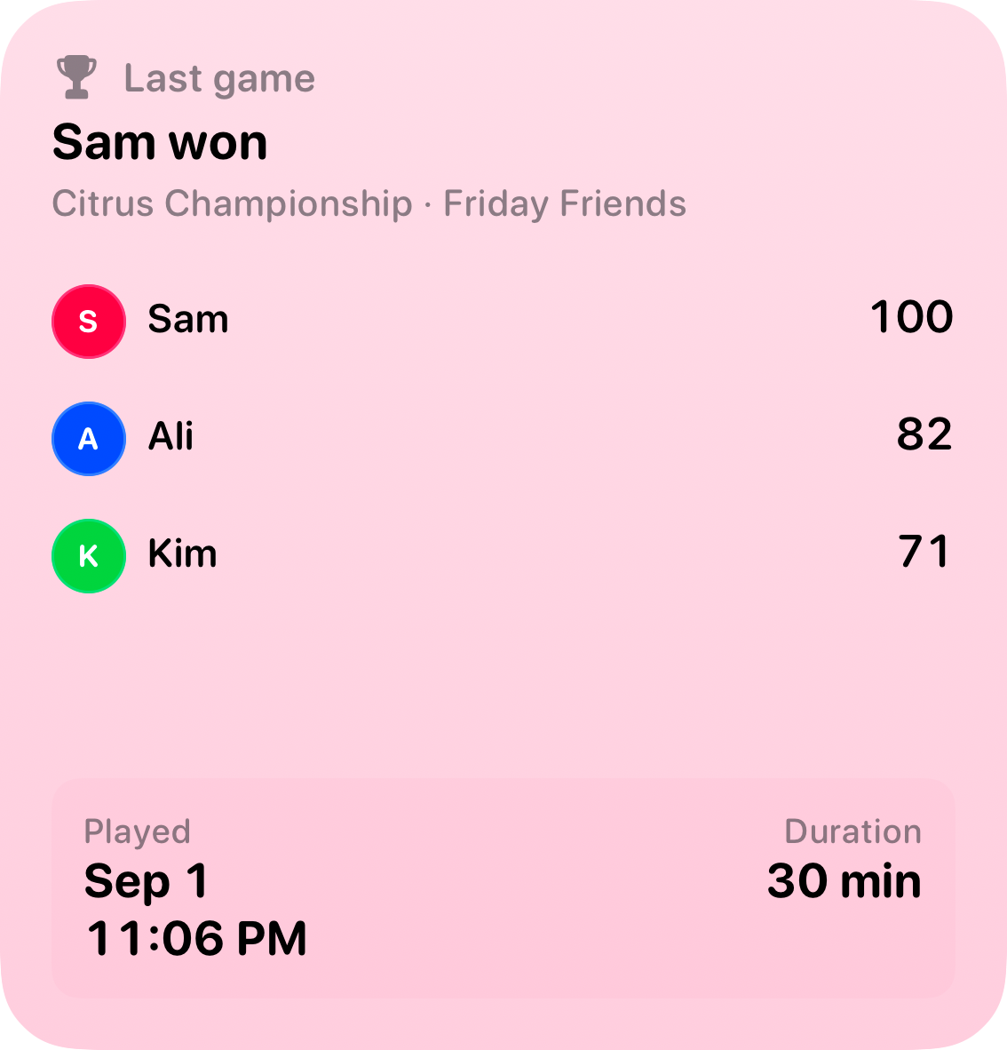 The Live Game widget from House Rules at Large size in the Pink tint, light appearance.
