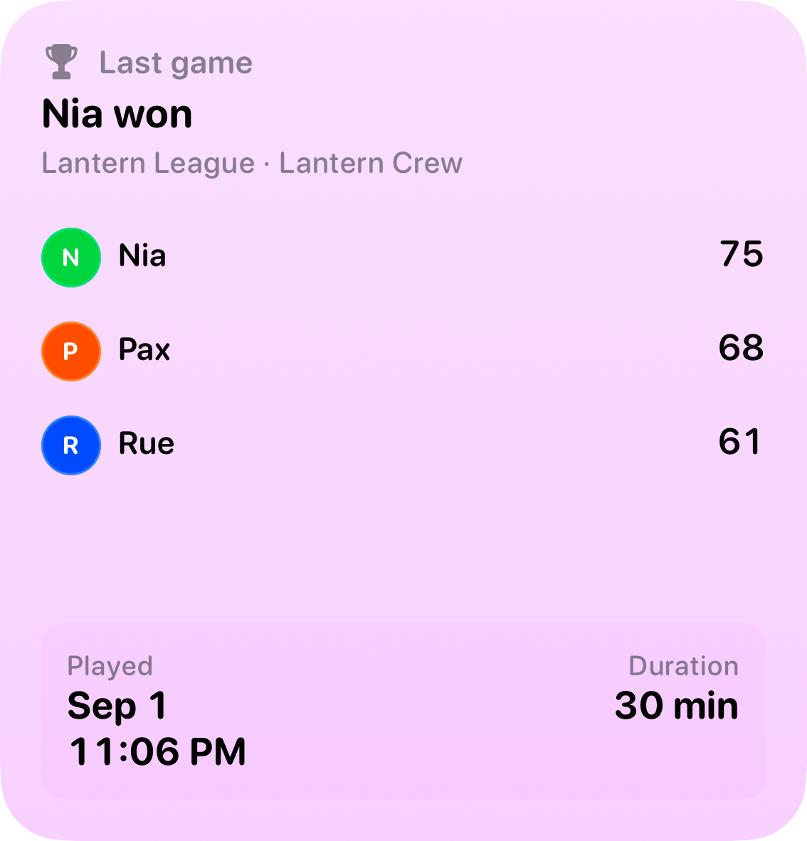 The Live Game widget from House Rules at Large size in the Purple tint, light appearance.