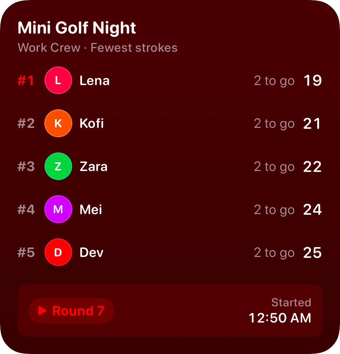 The Live Game widget from House Rules at Large size in the Red tint, dark appearance.
