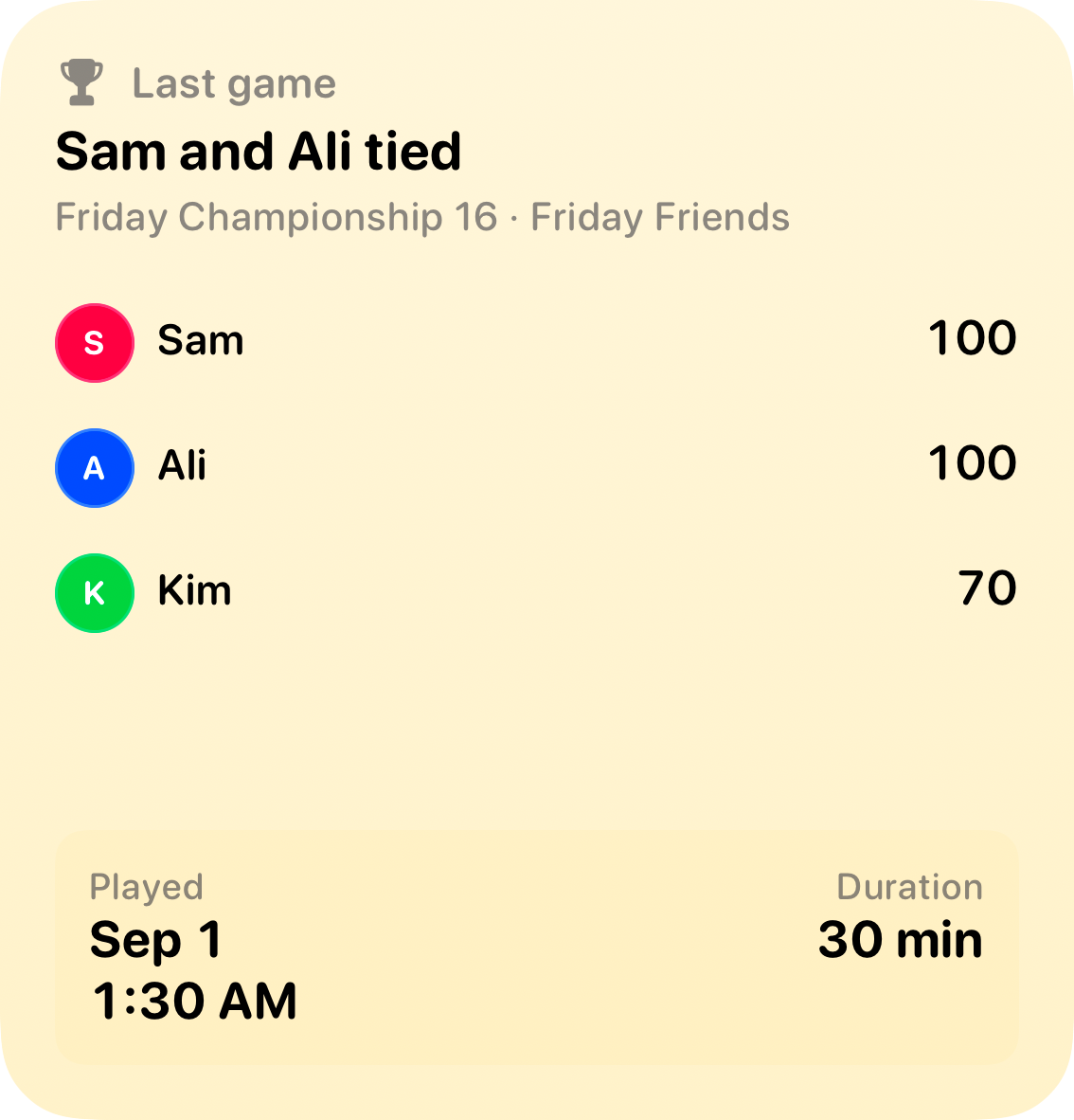 The Live Game widget from House Rules at Large size in the Yellow tint, light appearance.