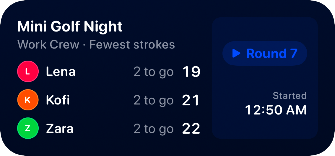 The Live Game widget from House Rules at Medium size in the Blue tint, dark appearance.