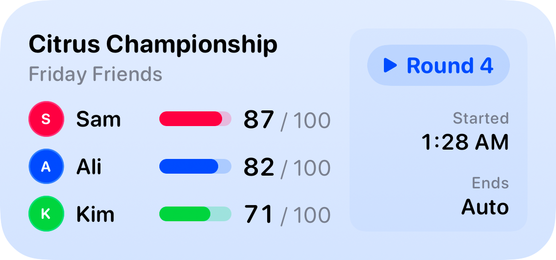 The Live Game widget from House Rules at Medium size in the Blue tint, light appearance.