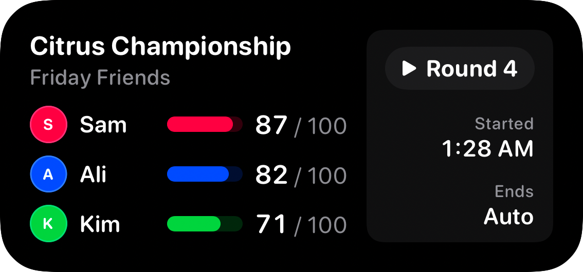 The Live Game widget from House Rules at Medium size in the Grey tint, dark appearance.