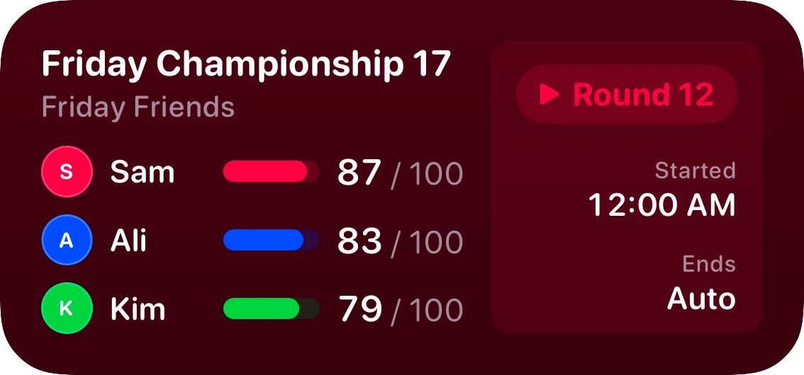 The Live Game widget from House Rules at Medium size in the Pink tint, dark appearance.