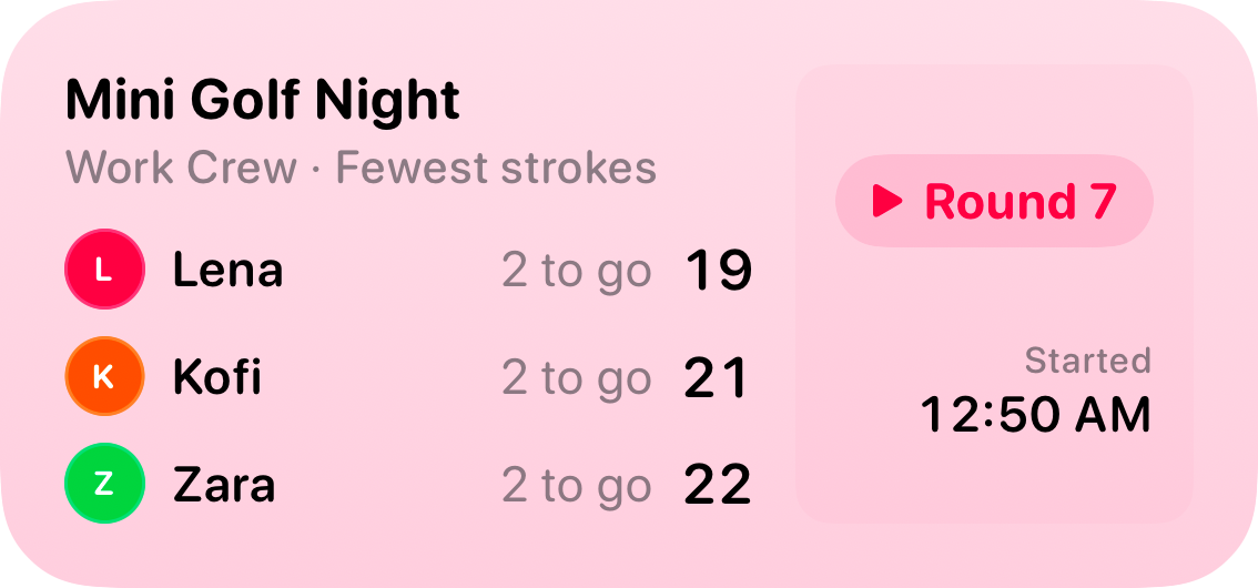 The Live Game widget from House Rules at Medium size in the Pink tint, light appearance.
