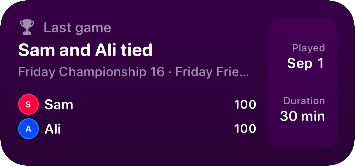 The Live Game widget from House Rules at Medium size in the Purple tint, dark appearance.