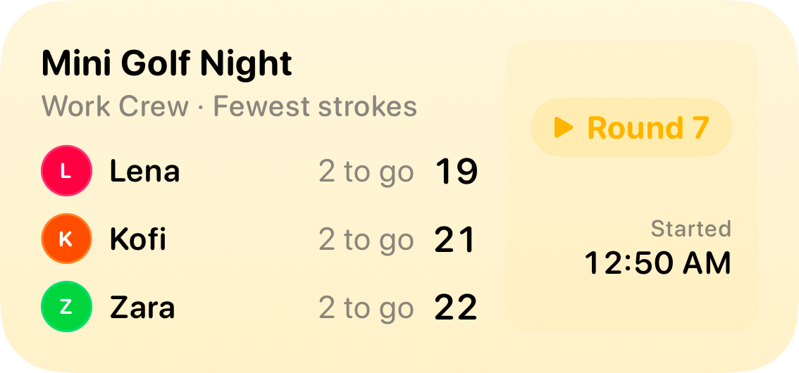 The Live Game widget from House Rules at Medium size in the Yellow tint, light appearance.