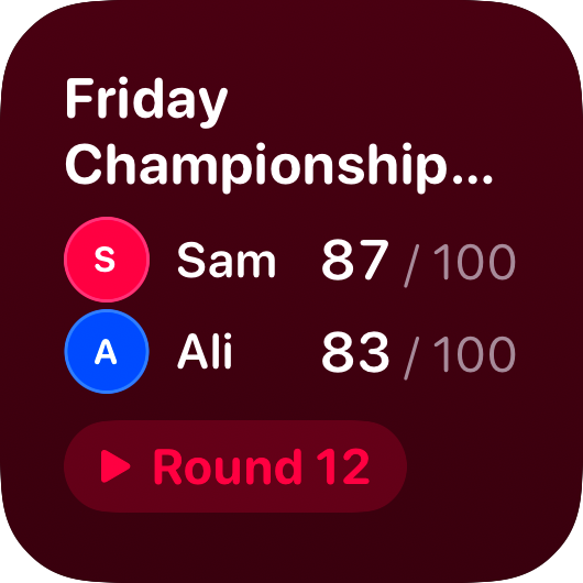 The Live Game widget from House Rules at Small size in the Pink tint, dark appearance.