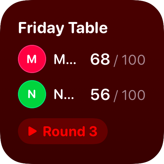 The Live Game widget from House Rules at Small size in the Red tint, dark appearance.