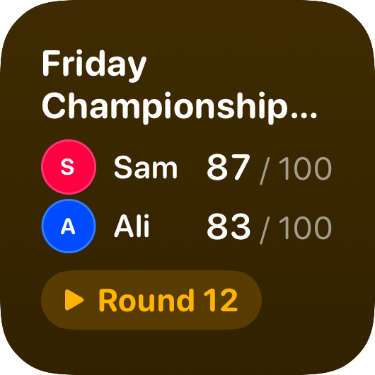 The Live Game widget from House Rules at Small size in the Yellow tint, dark appearance.