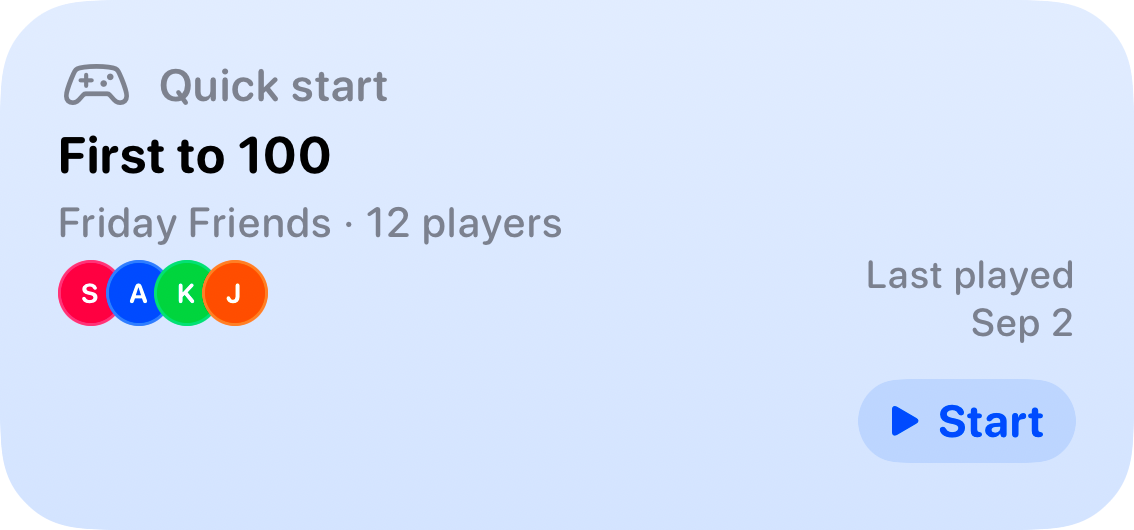 The Quick Start widget from House Rules at Medium size in the Blue tint, light appearance.