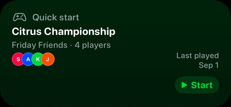 The Quick Start widget from House Rules at Medium size in the Green tint, dark appearance.