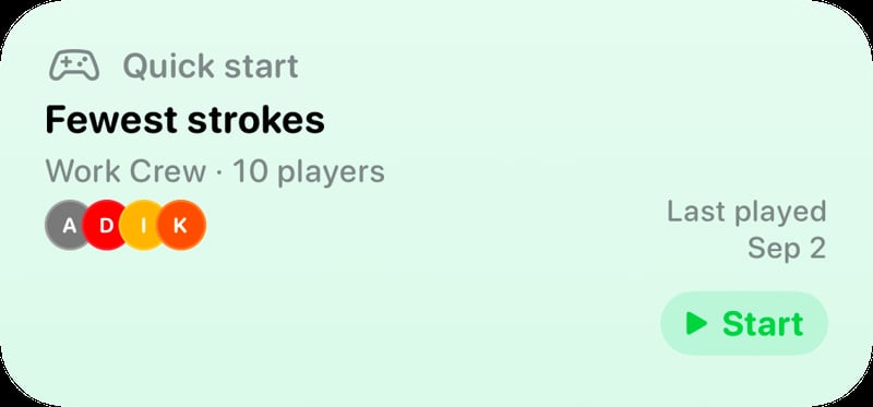 The Quick Start widget from House Rules at Medium size in the Green tint, light appearance.