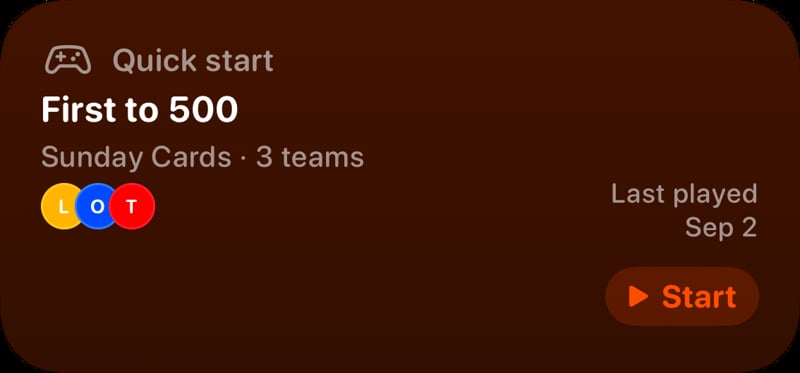 The Quick Start widget from House Rules at Medium size in the Orange tint, dark appearance.