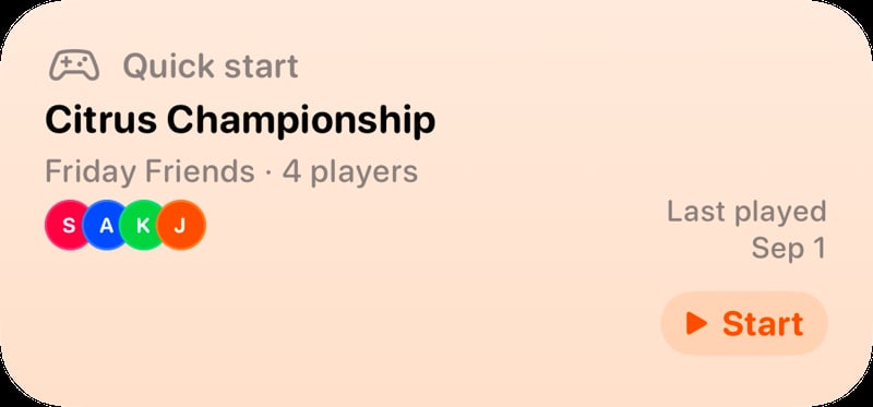 The Quick Start widget from House Rules at Medium size in the Orange tint, light appearance.