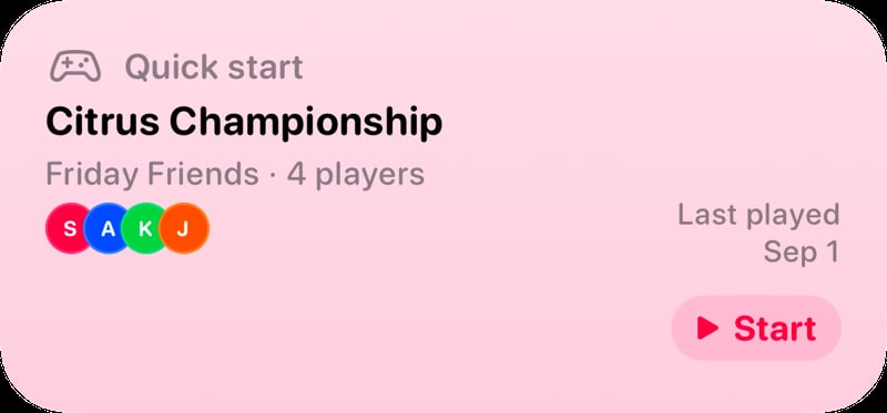 The Quick Start widget from House Rules at Medium size in the Pink tint, light appearance.