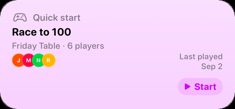 The Quick Start widget from House Rules at Medium size in the Purple tint, light appearance.