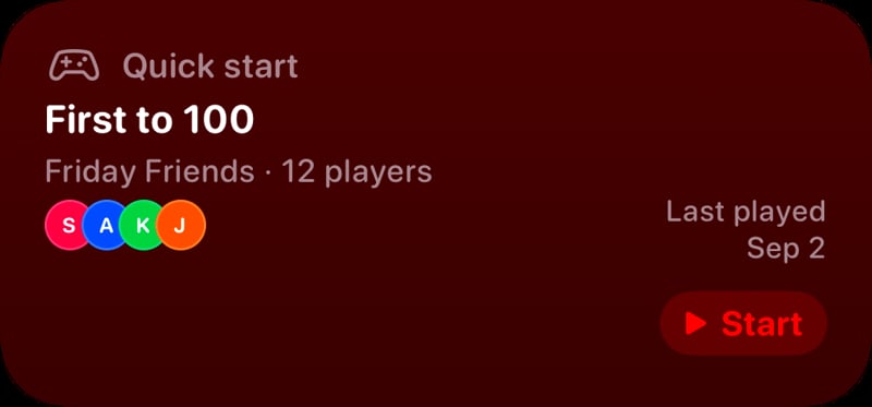 The Quick Start widget from House Rules at Medium size in the Red tint, dark appearance.