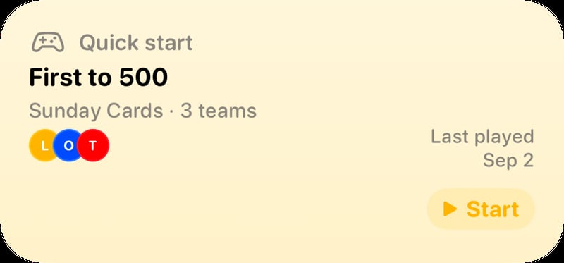 The Quick Start widget from House Rules at Medium size in the Yellow tint, light appearance.